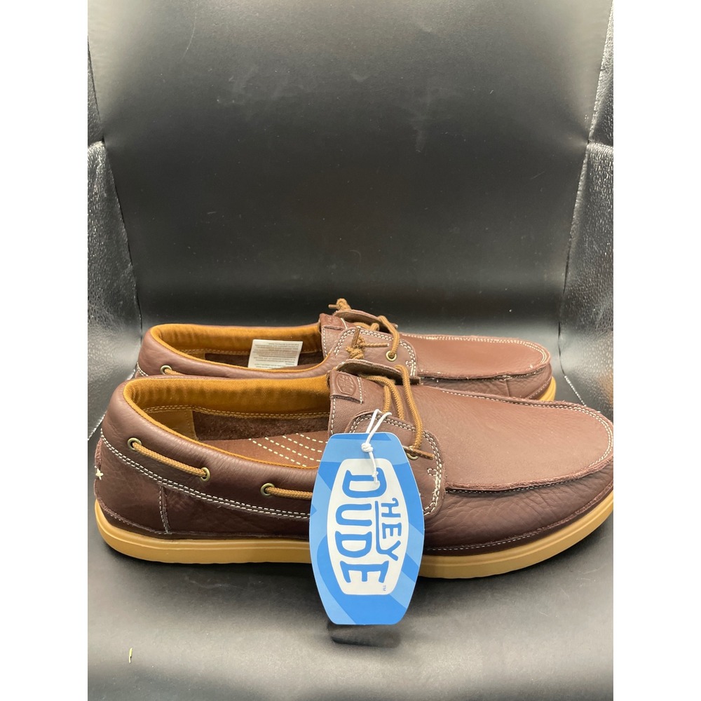 Hey Dude Harbor Lo Craft Leather Shaved Brown Boat Shoes Mens 13 45094-2LR